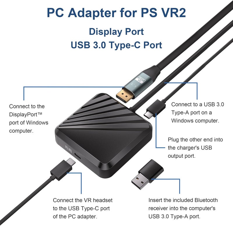STARTRC GAMES PSVR 2 PC Adapter with Bluetooth and Accessories Kit. Includes Expandable Power Adapter and Custom Bluetooth Receiver, DP 1.4 Cable & 15W Power Supply. Expand The PSVR2 Game Library Stable - Image 4